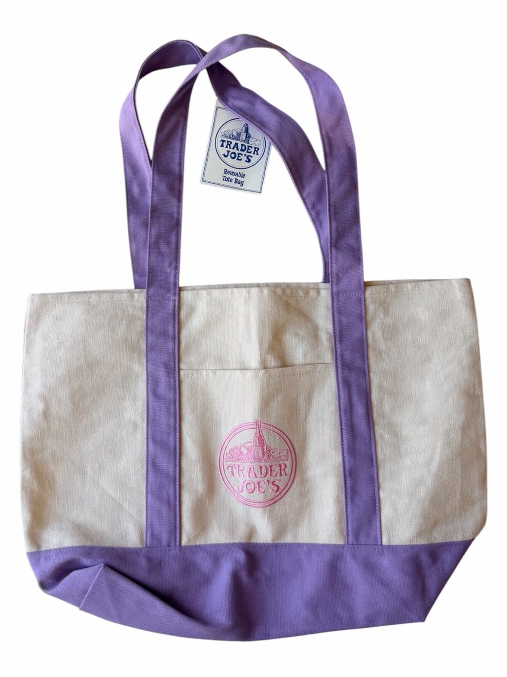 Trader Joes Lavender Trim Canvas Tote Bag